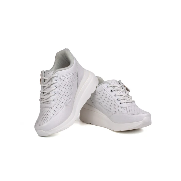 Kız Çocuk Beyaz Fermuarlı Bağcıklı Taşlı Sneaker Dolgu Taban Rahat Spor Ayakkabı - 2