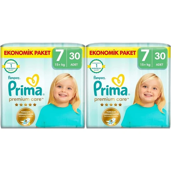 Prima Premium Care Bebek Bezi Beden:7 (15+KG) XXX Large 60 Adet Süper Ekonomik Pk ürün görseli 1