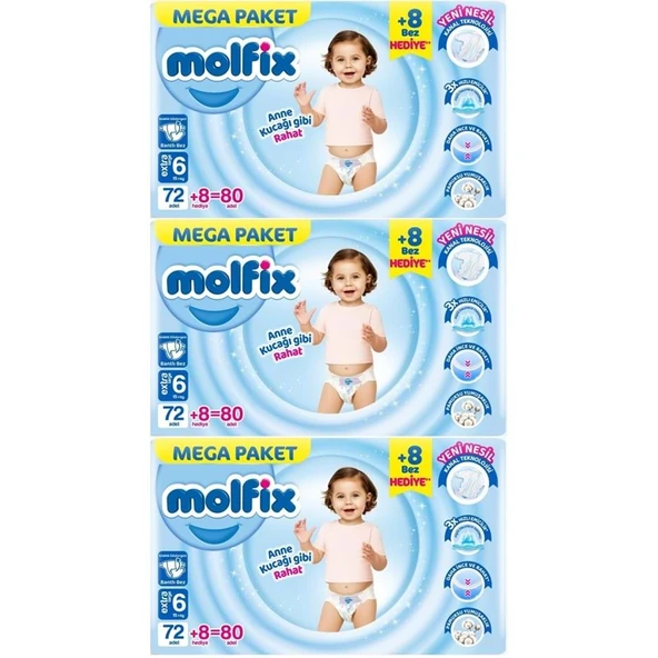 Molfix Bebek Bezi Beden:6 (15+KG) Extra Large 240 Adet Mega Aylık Fırsat Pk - 1