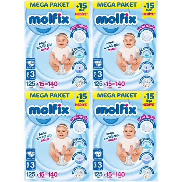Molfix Bebek Bezi Beden:3 (4-9KG) Midi 560 Adet Mega Avantaj Fırsat Pk - 1