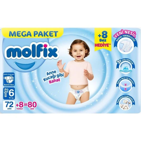 Molfix Bebek Bezi Beden:6 (15+KG) Extra Large 80 Adet Mega Pk ürün görseli
