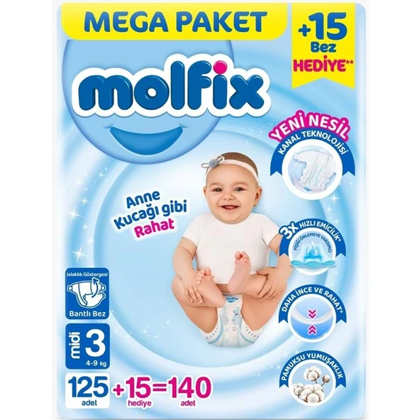 Molfix Bebek Bezi Beden:3 (4-9KG) Midi 420 Adet Mega Aylık Fırsat Pk - Resim 2