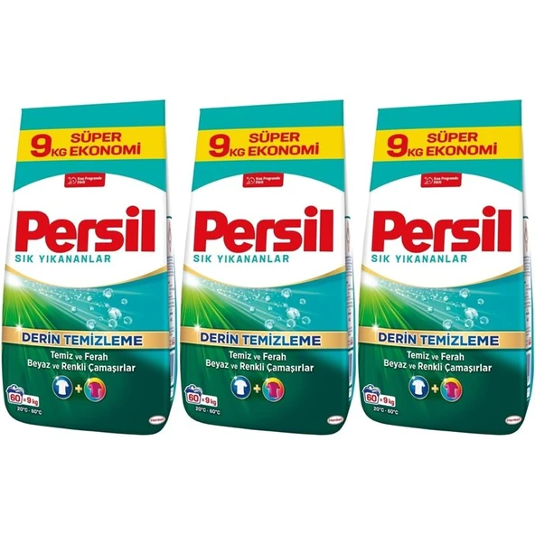Persil Matik Toz Çamaşır Deterjanı 27KG Sık Yıkananlar Beyaz ve Renkliler İçin (3PK*9KG)(180 Yıkama)