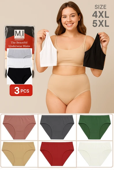Kadın Külot Büyük Beden 3'lü Paket Yüksek Bel 1. Kalite 4XL ve 5XL (SİYAH - BEYAZ - GRİ)