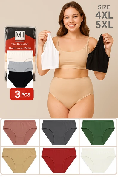 Kadın Külot Büyük Beden 3'lü Paket Yüksek Bel 1. Kalite 4XL ve 5XL (SİYAH - GRİ - EKRU)