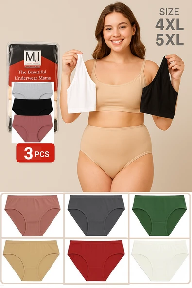 Kadın Külot Büyük Beden 3'lü Paket Yüksek Bel 1. Kalite 4XL ve 5XL (SİYAH - GRİ - GÜL KURUSU)