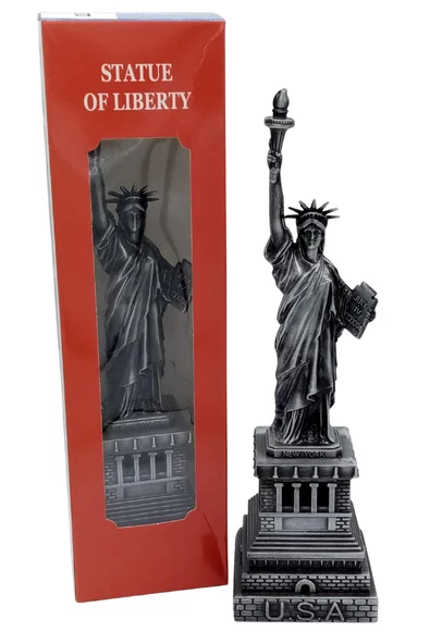 Metal Özgürlük Heykeli Gümüş Vintage Dekor USA 25cm - Resim 7