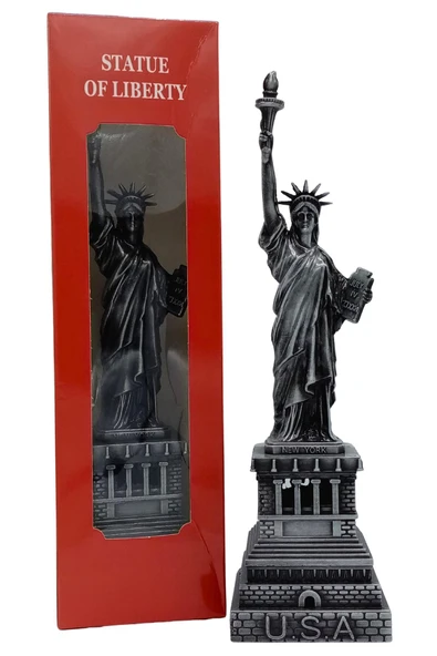 Metal Özgürlük Heykeli Gümüş Vintage Dekor USA 25cm - Resim 6