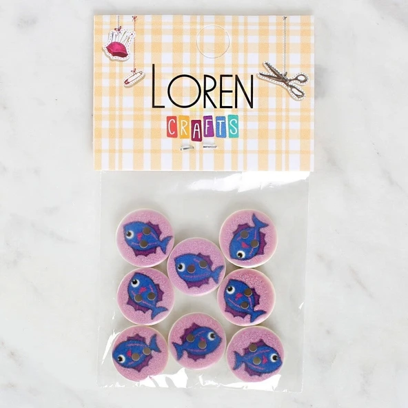 Loren Crafts 8'li Balık Düğme - 1163 - 1
