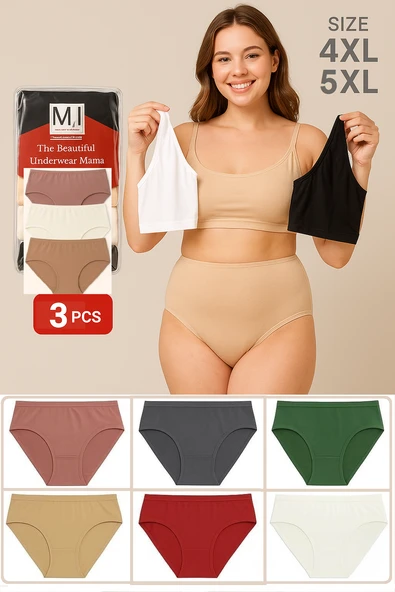 Kadın Külot Büyük Beden 3'lü Paket Yüksek Bel 1. Kalite 4XL ve 5XL (GÜL KURUSU - EKRU - SÜTLÜ KAHVE)