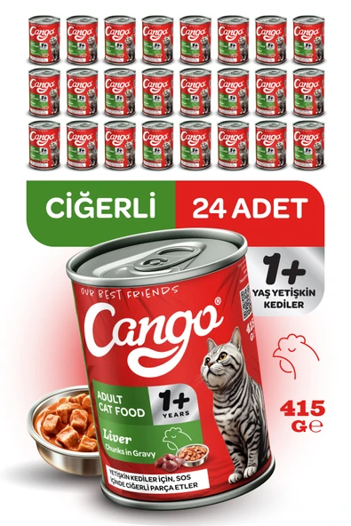 Cango Yetişkin Yaş Kedi Maması Ciğerli 415Gr 24Lü