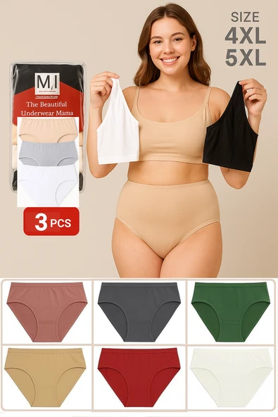 Kadın Külot Büyük Beden 3'lü Paket Yüksek Bel 1. Kalite 4XL ve 5XL (GRİ - TEN - BEYAZ)