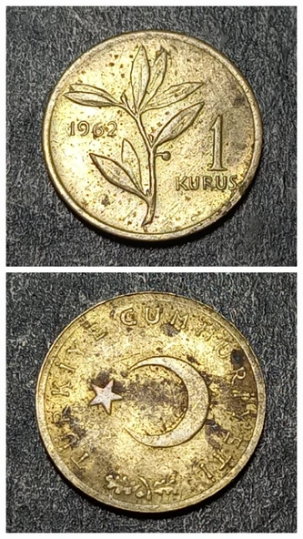 Escoines 3996368991156371f9 1962 1kuruş Temiz+ %70 Bakır ve %30 Çinko para ürün görseli 1