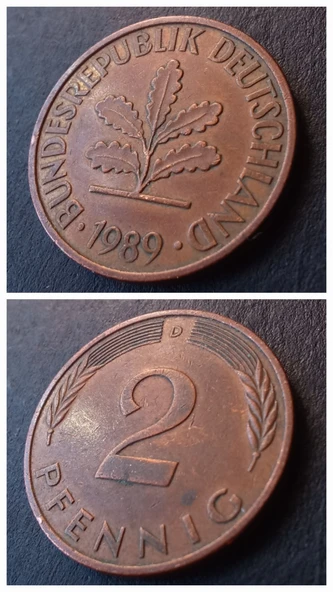 Escoines 39963689a706366194 1989 D Almanya 2Pfennig ÇÇT+ para ürün görseli 1