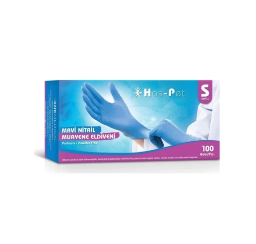 Haspet Mavi Nitril Pudrasız Muayene Eldiveni 100'lü S Beden ürün görseli