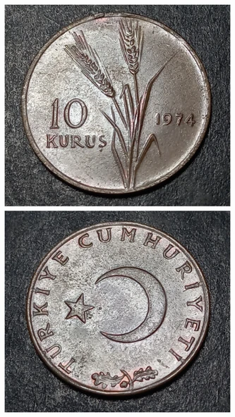 Escoines 3996368990195a62d7 1974 10KURUŞ ÇÇT+ %97 Bakır para ürün görseli 1
