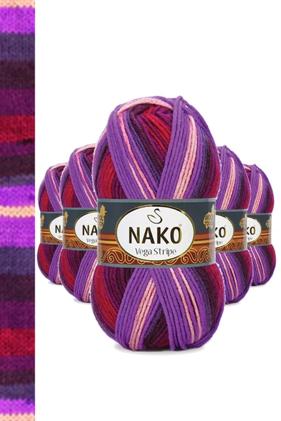 5 Adet Vega Stripe Premium Akrilik El Örgü İpi Yünü No: 82412 ürün görseli 1