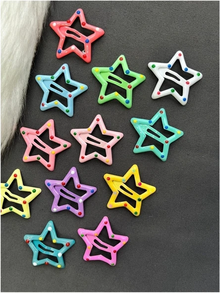 Genç ve Çocuk Trend Renkli Puantiyeli Yıldız Çıtçıt Toka Seti 6lı - 3