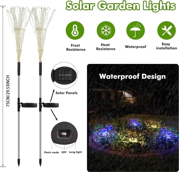 SOLAR 200 LED SARI RENK HAVAİ FİŞEK LED BAHÇE AYDINLATMA SOLAR BAHÇE SÜSÜ SGE1003 - 6