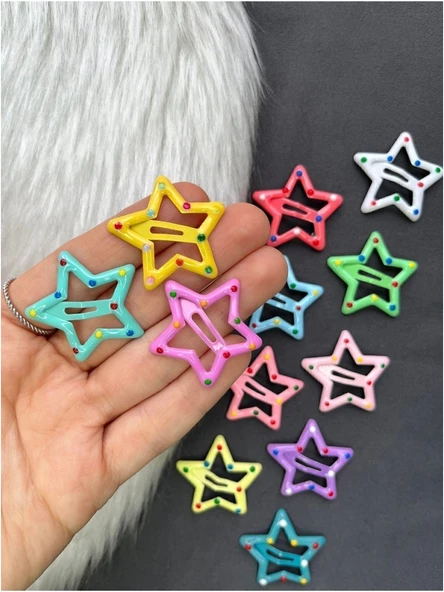 Genç ve Çocuk Trend Renkli Puantiyeli Yıldız Çıtçıt Toka Seti 6lı