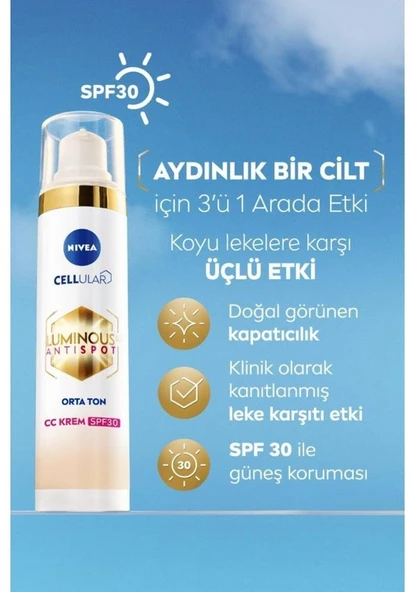NIVEA LUMINOUS LEKE KARŞITI CC KREM ORTA TON 40 ML - 2