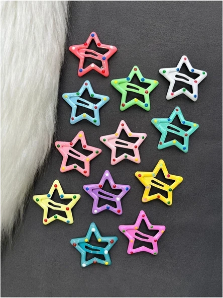 Genç ve Çocuk Trend Renkli Puantiyeli Yıldız Çıtçıt Toka Seti 6lı - 2