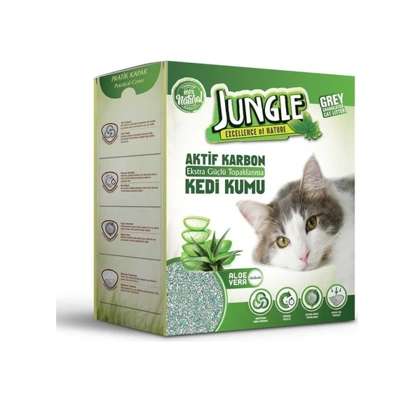 Jungle Aktif Karbonlu Aloe Vera Kokulu Gri İnce Topaklaşan Kedi Kumu 3 x 6 L ürün görseli