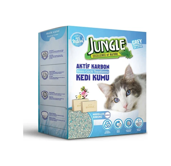 Jungle Aktif Karbon Grey Marsilya Sabunu Kokulu Kedi Kumu 3 x 6 Lt ürün görseli