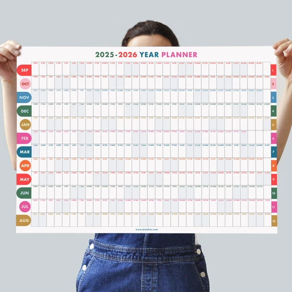 2025-2026 Akademik Duvar Takvimi | Eylül Başlangıçlı Yıllık Planlayıcı | Renkli Minimalist Duvar Planı | Okul ve Ofis iç - 2