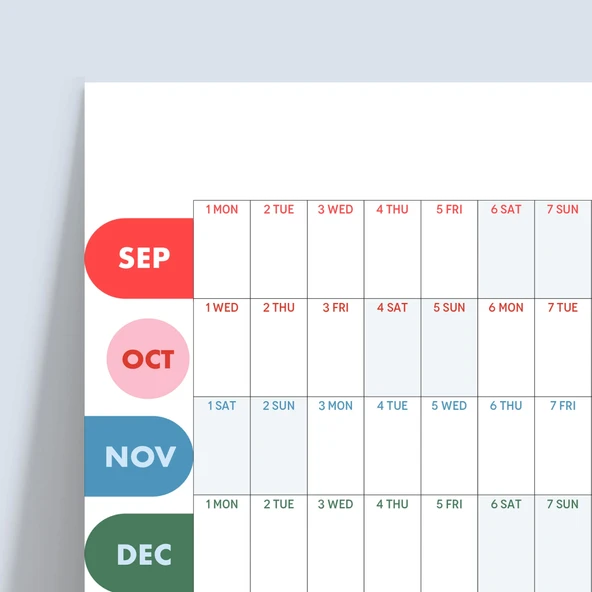 2025-2026 Akademik Duvar Takvimi | Eylül Başlangıçlı Yıllık Planlayıcı | Renkli Minimalist Duvar Planı | Okul ve Ofis iç - 3