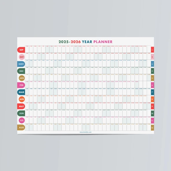 2025-2026 Akademik Duvar Takvimi | Eylül Başlangıçlı Yıllık Planlayıcı | Renkli Minimalist Duvar Planı | Okul ve Ofis iç - 6
