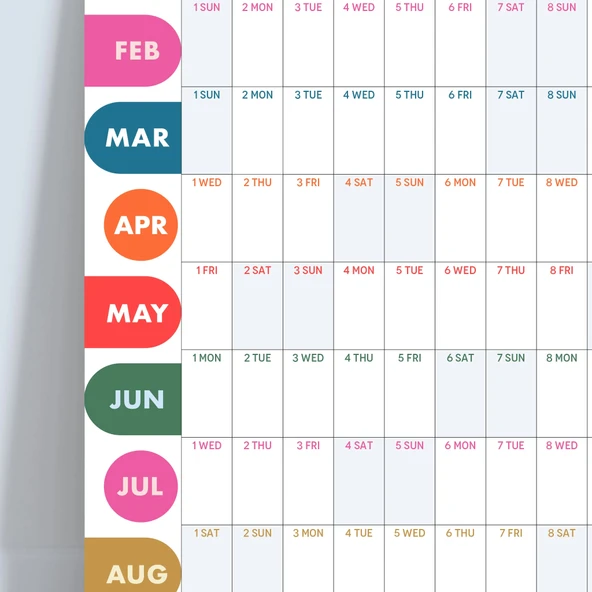 2025-2026 Akademik Duvar Takvimi | Eylül Başlangıçlı Yıllık Planlayıcı | Renkli Minimalist Duvar Planı | Okul ve Ofis iç - 5
