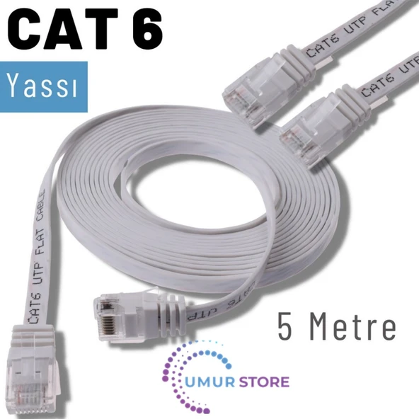 5 Metre Cat6 Kablo Yassı Ethernet Network Lan Ağ Internet Kablosu