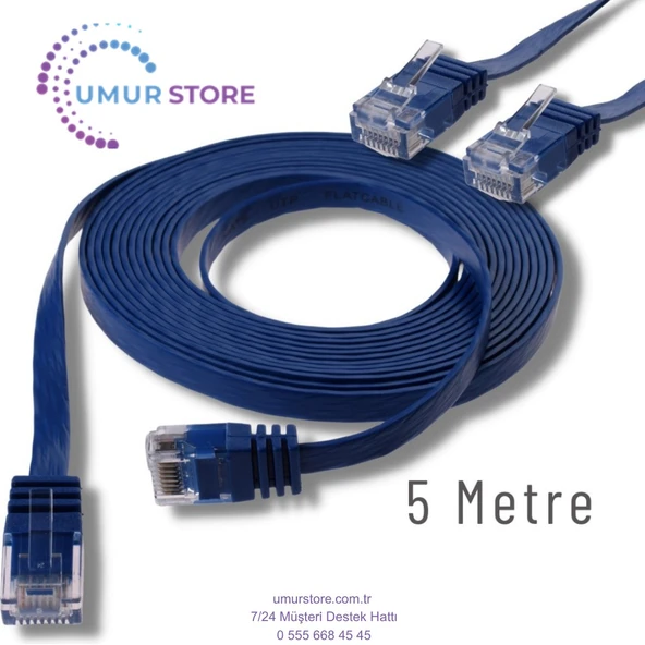 5 Metre Cat6 Kablo Yassı Ethernet Network Lan Ağ Internet Kablosu ürün görseli 1