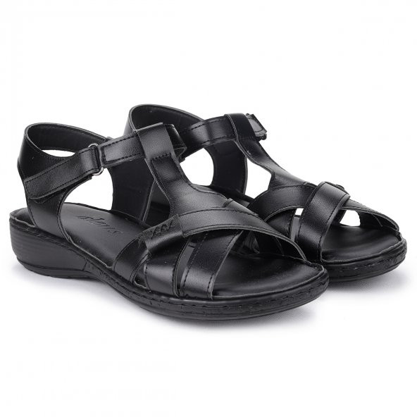 Woggo Büyük Numara Cırtlı Kadın Sandalet Alens 500 Siyah