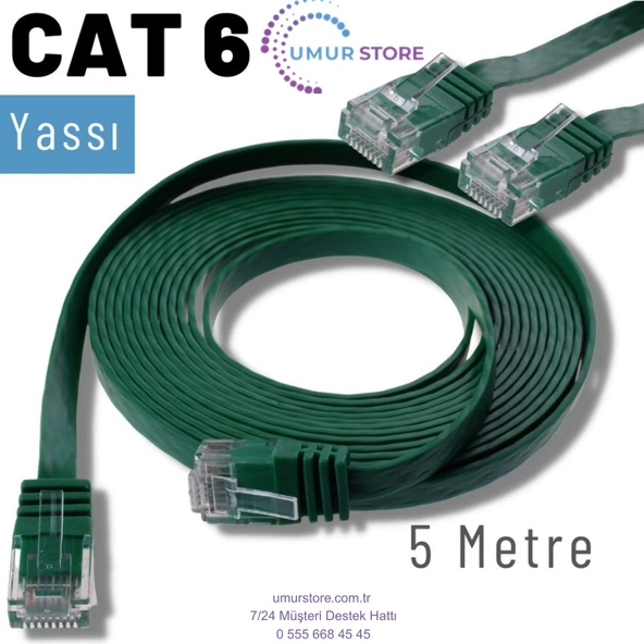 5 Metre Cat6 Kablo Yassı Ethernet Network Lan Ağ Internet Kablosu ürün görseli 1