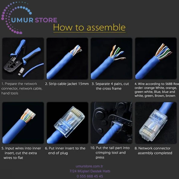 50 Adet Cat6 RJ45 Konektörü Utp Kablo Ethernet Jakı 8P8C Ağ Cat 6 Modüler Fişler 6.5mm RJ45 Kapaklı - Resim 2