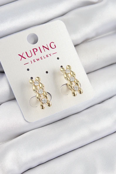 Xuping Zirkon Taşlı Sıralı Damla Model Gold Renk Kadın Küpe - 1