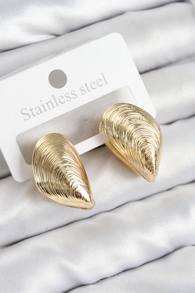 Pirinç İstiridye Model Gold Renk Kadın Küpe - 1