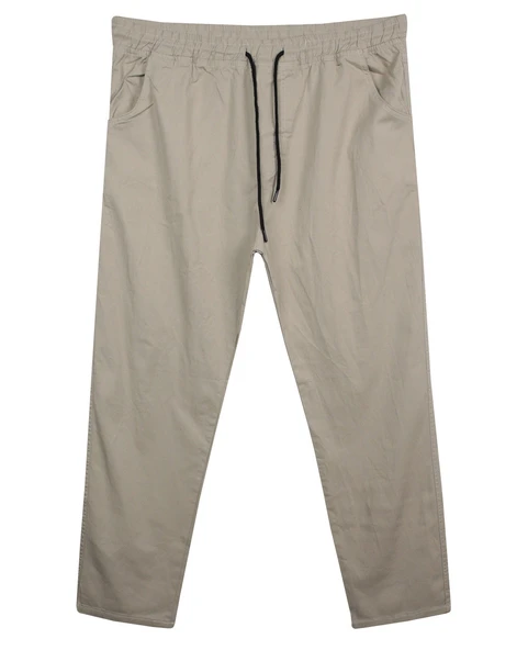 Erkek 118 -156 Kilo Arası İçin Uygun Lastikli Paça Bağcıklı Battal Boy Gabardin Pantolon Taş