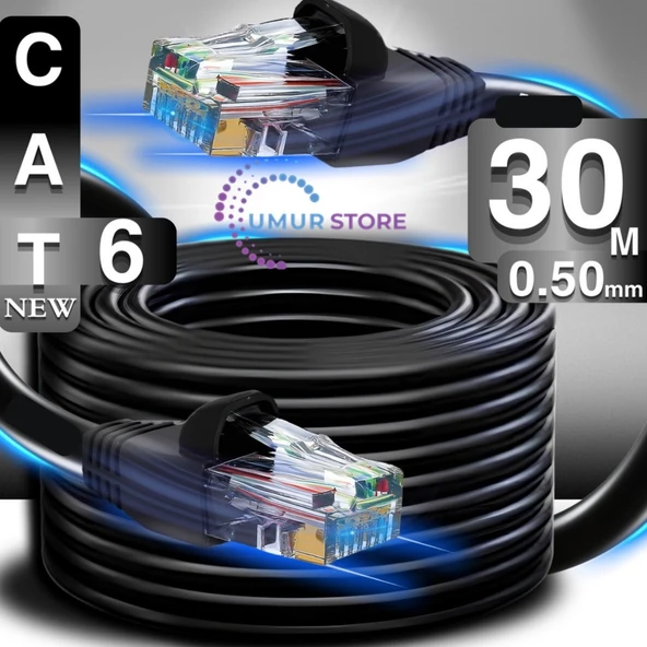30 Metre Internet Kablosu/0,50mm Utp CAT6 23AWG/ iki Kat Korumalı/iç ve Dış Mekan Uyumlu/ethernet kablosu 30 metre ürün görseli 1