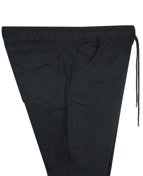 Erkek 118 -156 Kilo Arası İçin Uygun Lastikli Paça Bağcıklı Battal Boy Gabardin Pantolon Siyah - 3