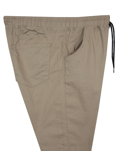 Erkek 118 -156 Kilo Arası İçin Uygun Lastikli Paça Bağcıklı Battal Boy Gabardin Pantolon Bej - 3