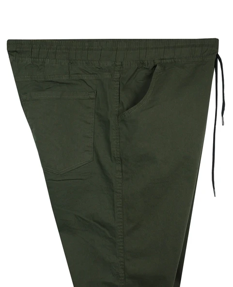 Erkek 118 -156 Kilo Arası İçin Uygun Lastikli Paça Bağcıklı Battal Boy Gabardin Pantolon Haki - 3