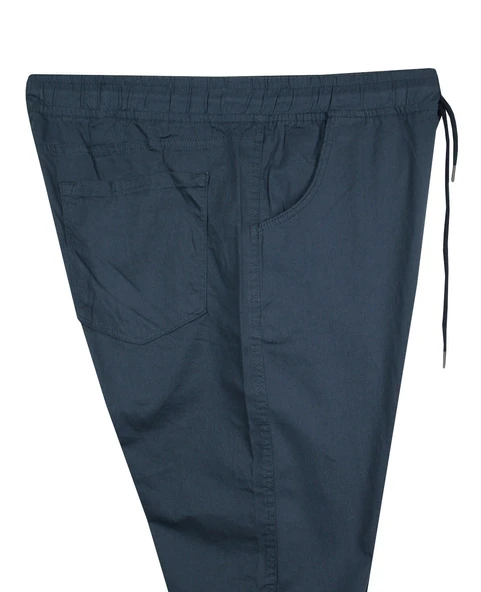 Erkek 118 -156 Kilo Arası İçin Uygun Lastikli Paça Bağcıklı Battal Boy Gabardin Pantolon İndigo - Resim 3