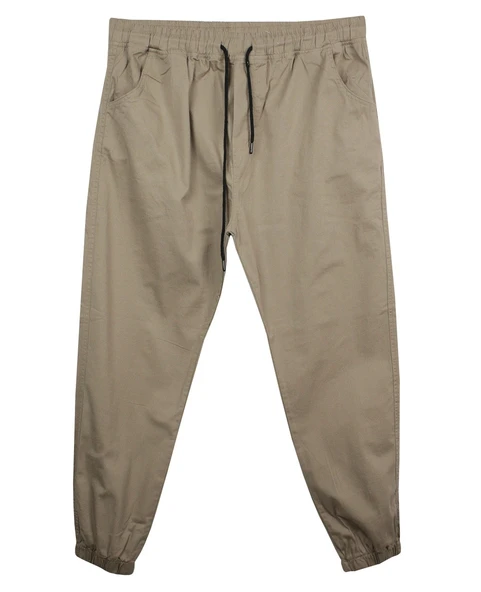 Erkek 118 -156 Kilo Arası İçin Uygun Lastikli Paça Bağcıklı Battal Boy Gabardin Pantolon Bej - 1