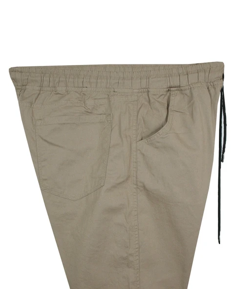 Erkek 118 -156 Kilo Arası İçin Uygun Lastikli Paça Bağcıklı Battal Boy Gabardin Pantolon Bej - 3