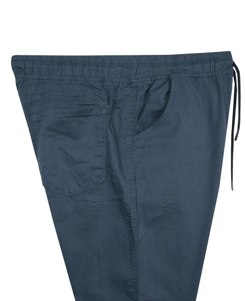 Erkek 118 -156 Kilo Arası İçin Uygun Lastikli Paça Bağcıklı Battal Boy Gabardin Pantolon İndigo - 3