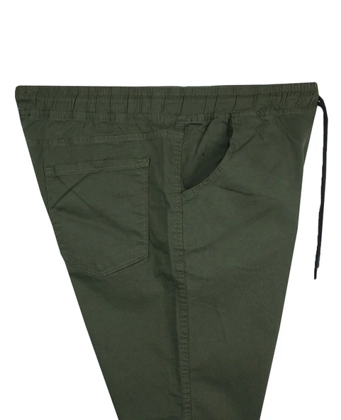 Erkek 118 -156 Kilo Arası İçin Uygun Lastikli Paça Bağcıklı Battal Boy Gabardin Pantolon Haki - 3