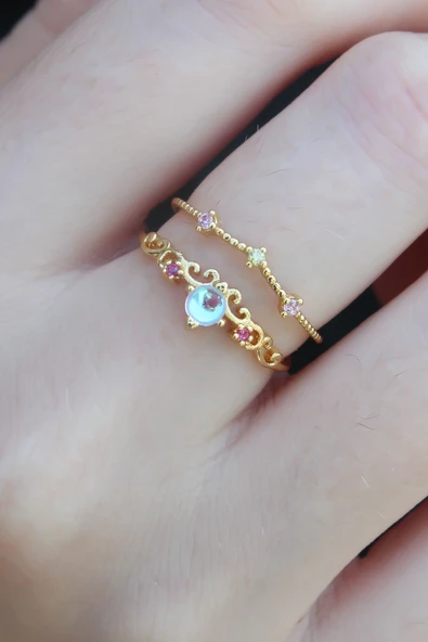 Gold Renk Zirkon Taşlı Taç Model Kadın Yüzük - 1